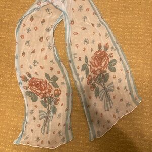 Floral rose Print Scarf with Blue Accents